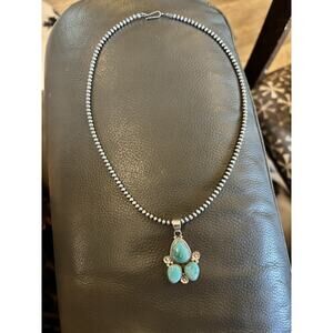 Turquoise and Sterling Silver Pendant with 3mm Desert Perak Chain Necklace